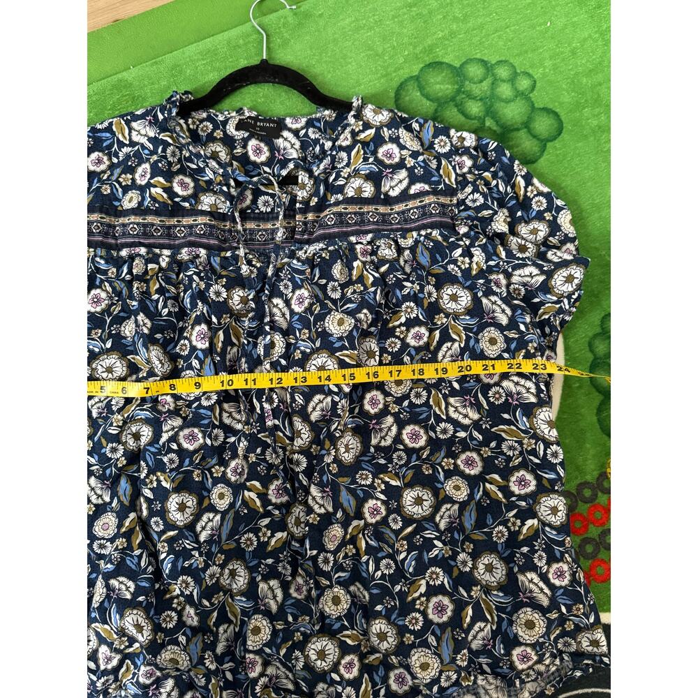 Lane Bryant Top Size 22 Floral Boho Peasant Blouse Navy Blue Cotton Short Sleeve - Picture 4 of 6